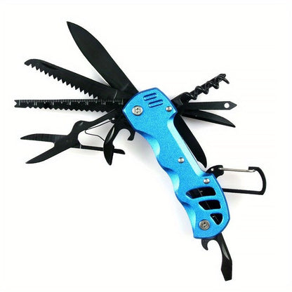 1pc 16 - in - 1 Multifunctional Pocket Knife Set with Keychain Holder, Scissors, Bottle Opener, Saw, and Camping Combination Tool - Essential Outdoor Gear - E Hunt Supply