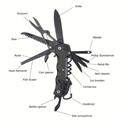 1pc 16 - in - 1 Multifunctional Pocket Knife Set with Keychain Holder, Scissors, Bottle Opener, Saw, and Camping Combination Tool - Essential Outdoor Gear - E Hunt Supply
