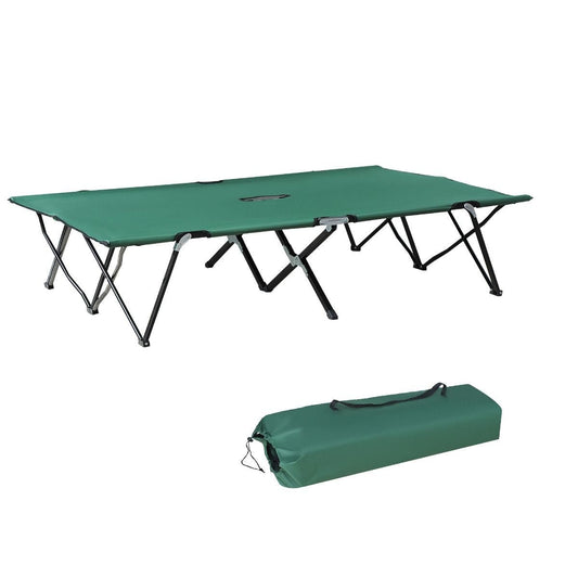 2 Person Folding Camp Cot for Adults, 50" Wide Outdoor Portable Sleeping Cot with Carry Bag, Elevated Camping Bed, Green - E Hunt Supply