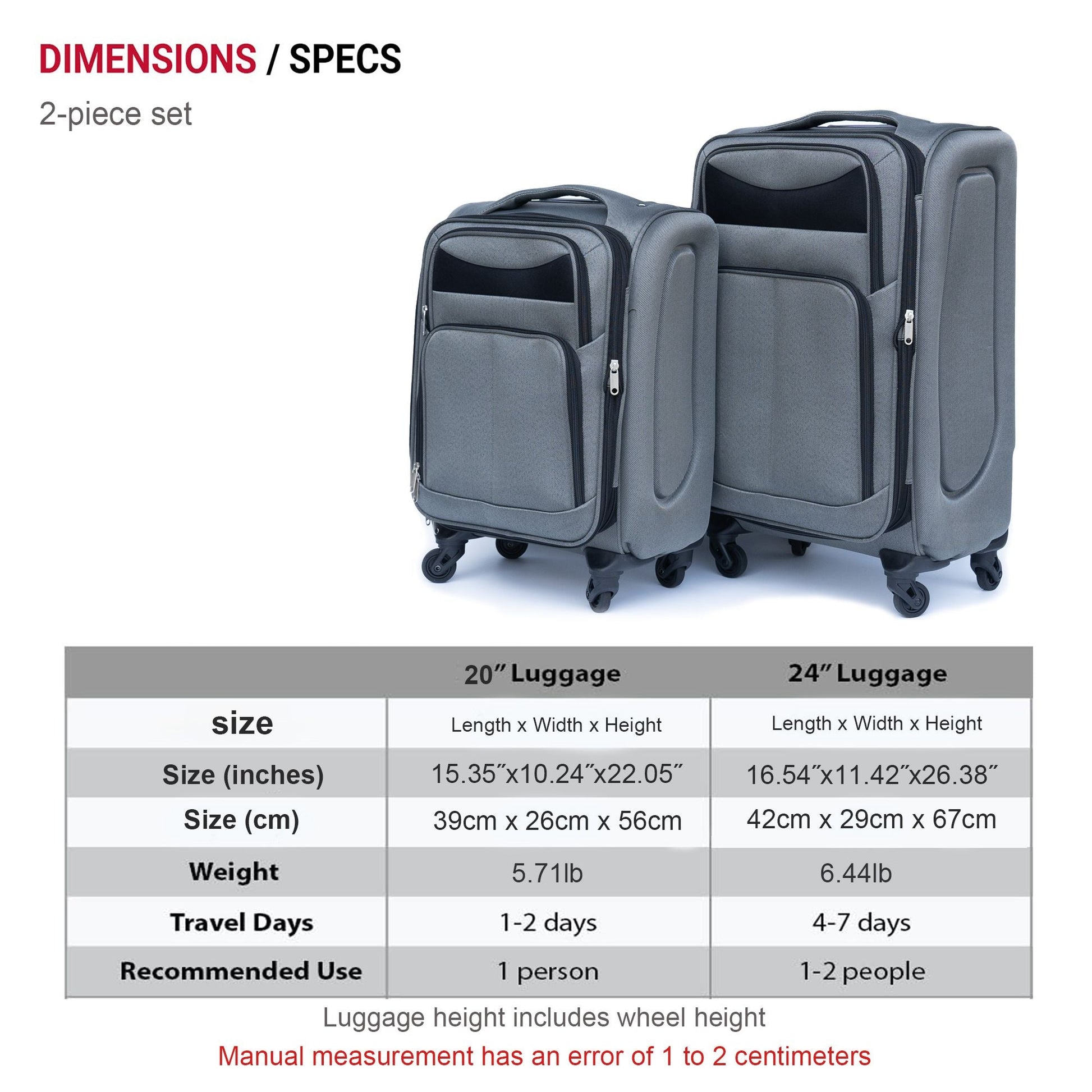 (20+24) Two - piece suitcase suitcase set Oxford trolley case without password lock universal wheel GRAY - E Hunt Supply