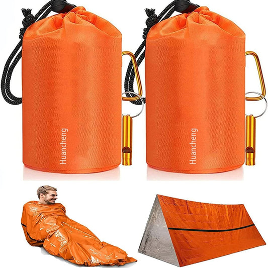 2packs Emergency Sleeping Bag; Lightweight Survival Sleeping Bags Thermal Bivy Sack; Portable Emergency Blanket For Camping; Hiking; Outdoor Activities - E Hunt Supply