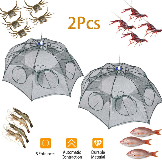 2Pcs Foldable Fishing Bait Nets Trap Crab Net Shrimp Fish Cast Dip Cage - E Hunt Supply