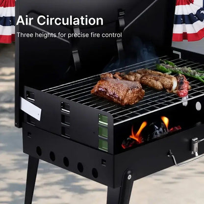 "3 - Height Adjustable Grill – Windproof Portable Charcoal BBQ for Camping Tailgating Picnics" - E Hunt Supply