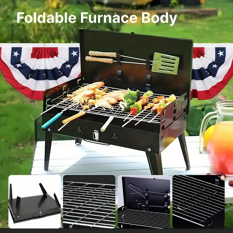 "3 - Height Adjustable Grill – Windproof Portable Charcoal BBQ for Camping Tailgating Picnics" - E Hunt Supply