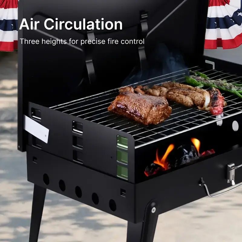 "3 - in - 1 Portable Charcoal Grill - Lightweight Toolbox Style Foldable BBQ for Camping Tailgating Hiking" - E Hunt Supply