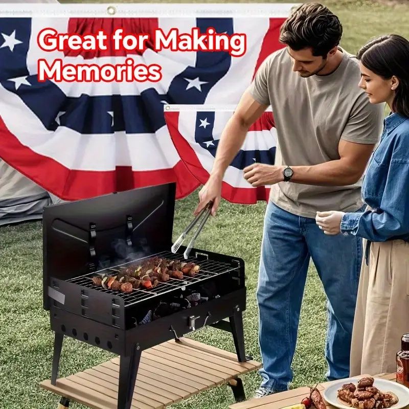 "3 - in - 1 Portable Charcoal Grill - Lightweight Toolbox Style Foldable BBQ for Camping Tailgating Hiking" - E Hunt Supply