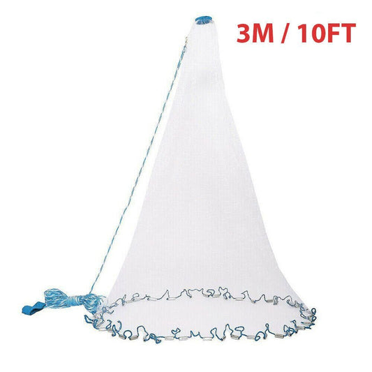 6/8/10/12/16FT Fishing Cast Net Bait Easy Throw Hand Cast Strong Nylon Mesh USA - E Hunt Supply