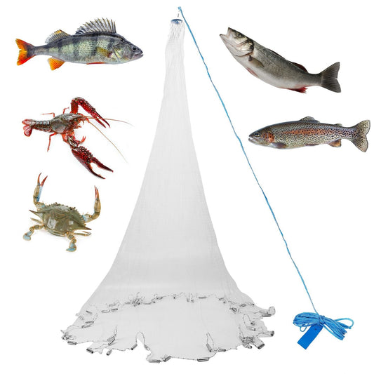 8ft Radius Fishing Cast Net Bait Trap Easy Throw Heavy Duty Hand Cast Net with Chain Sinker Bottom Spread - E Hunt Supply